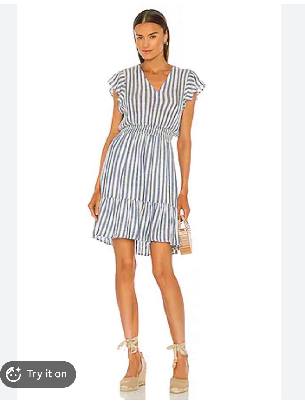 Rails Tara Blue Catalina strip V-Neck Flutter Sleeve Mini Dress